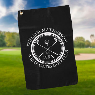 Persoonlijke Golf Club Name Black and White Golfhanddoek