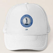 Persoonlijke Golf Dames Modern Blauw & Wit Trucker Pet (Voorkant)