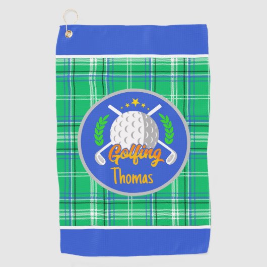 Persoonlijke Golf Groen Geruit Golfhanddoek (Voorkant)