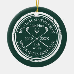 Persoonlijke Golf Hole in One-herinnering Emerald Keramisch Ornament