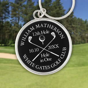 Persoonlijke Golf Hole in One Zwart en Wit Sleutelhanger