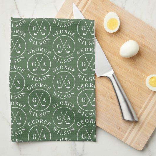 Persoonlijke Golf Monogram Naam Groen Golf Theedoek (Quarter Fold)
