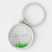 Persoonlijke golfbal in gras sleutelhanger (Voorkant)