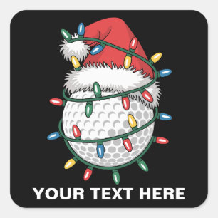 Persoonlijke Golfbal Kerstman Hoed Kerstverlichtin Vierkante Sticker