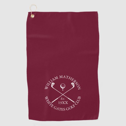 Persoonlijke Golfclub Naam Bourgondie Rood Golfhanddoek (Voorkant)