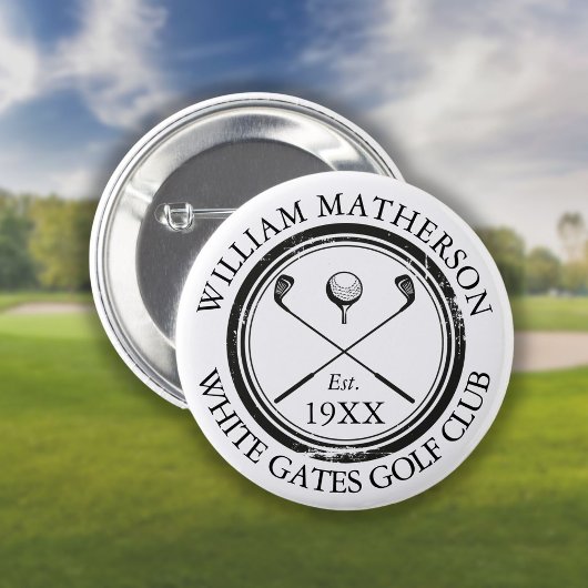 Persoonlijke Golfclub Naam Golf Retro Stempel Ronde Button 5,7 Cm