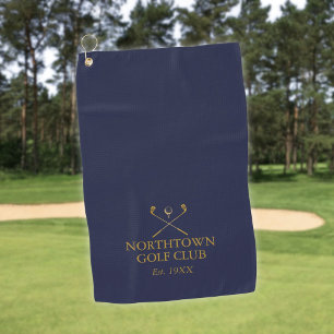 Persoonlijke Golfclub Naam Navy Blauw En Goud Golfhanddoek