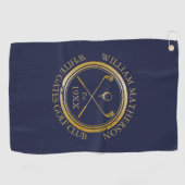 Persoonlijke Golfclub Naam Navy Blauw En Goud Golfhanddoek (Horizontaal)