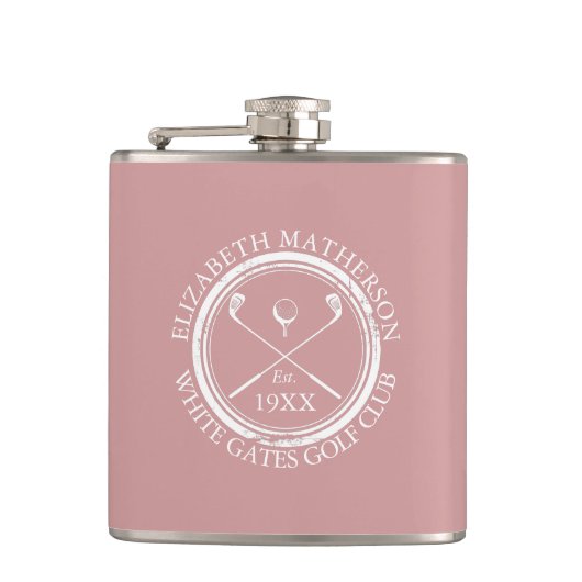 Persoonlijke Golfclub Naam Stof Roze Roze Heupfles (Voorkant)