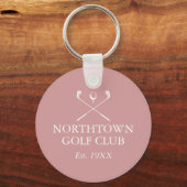 Persoonlijke Golfclub Naam Stof Roze Roze Sleutelhanger (Voorkant)