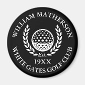 Persoonlijke Golfclubnaam Zwart en Wit Magneet (Voorkant)