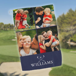 Persoonlijke Golfclubs Fotocollage Navy Blauwe Golfhanddoek