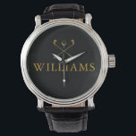 Persoonlijke Golfclubs met Naam in Zwart en Goud Horloge<br><div class="desc">Personaliseer de naam in klassieke typografie om een unieke golf cadeau en aandenken te maken voor elke golfer. Ontworpen door Thisisnotme©</div>