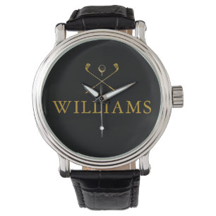 Persoonlijke Golfclubs met Naam in Zwart en Goud Horloge