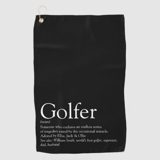 Persoonlijke Golfer-definitie zwart-wit Golfhanddoek (Voorkant)