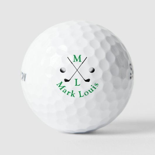 Persoonlijke Golfer Groen Naam Zwarte Clubs Golfballen (Voorkant)