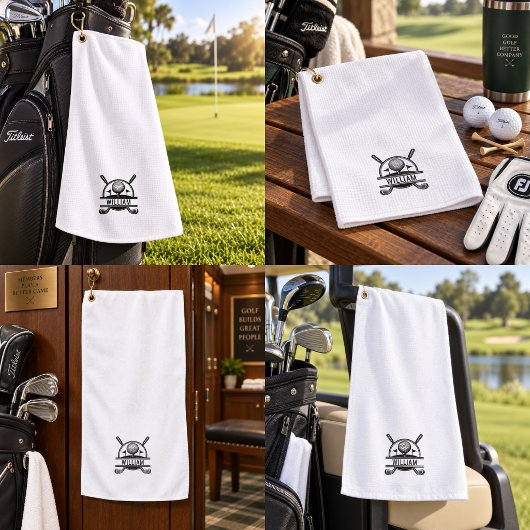 Persoonlijke golfer naam monogram wit golfhanddoek