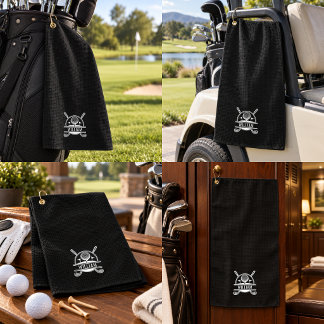 Persoonlijke golfer naam monogram zwart golfhanddoek
