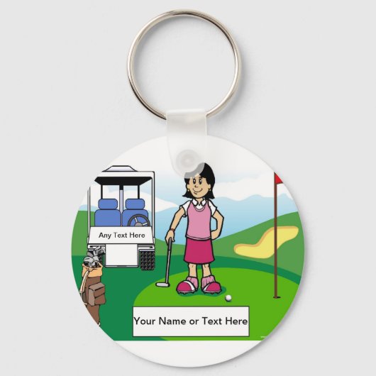 Persoonlijke Golfer - Vrouw Cartoon Sleutelhanger (Voorkant)