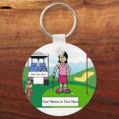 Persoonlijke Golfer - Vrouw Cartoon Sleutelhanger (Voorkant)