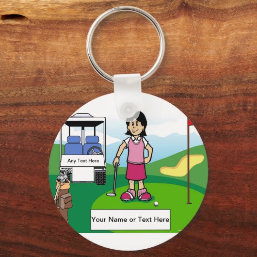 Persoonlijke Golfer - Vrouw Cartoon Sleutelhanger (Voorkant)