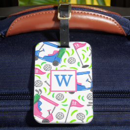 Persoonlijke Golfkar Monogram / Roze & Blauwe Golf Bagagelabel