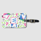 Persoonlijke Golfkar Monogram / Roze & Blauwe Golf Bagagelabel (Voorkant (horizontaal))