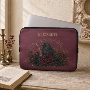 Persoonlijke Gotische Raaf Bourgogne Rozen Laptop Sleeve