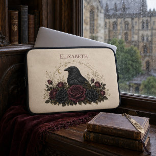 Persoonlijke Gotische Raafrozen Vintage Ivoor Laptop Sleeve
