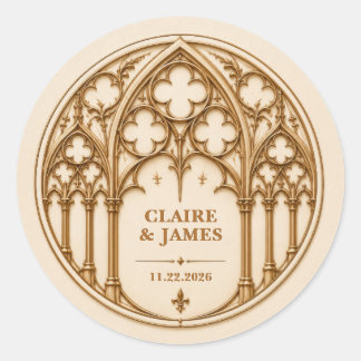 Persoonlijke gotische revival kathedraal bruiloft ronde sticker