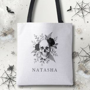 Persoonlijke gotische schedel Halloween Tote Bag