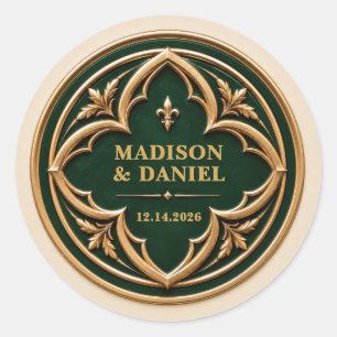 Persoonlijke gotische smaragdgroene trouw ronde sticker