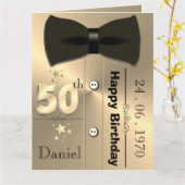 Persoonlijke gouden 50ste verjaardagskaart voor he kaart (Gele Bloem)