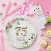 Persoonlijke gouden & bloem 75e aangepaste papieren bordje (Feest)