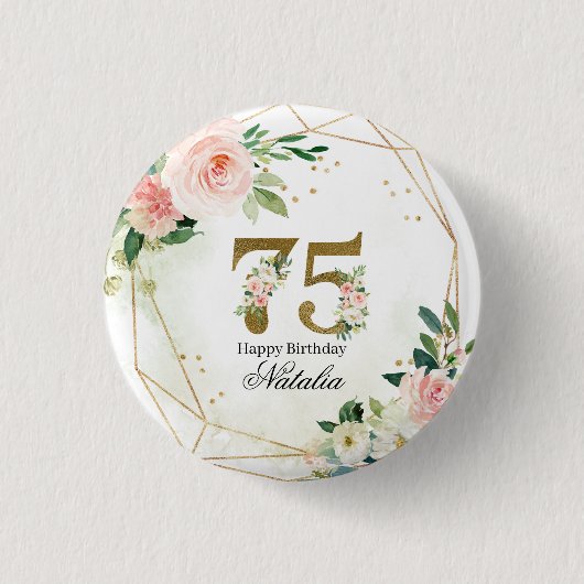 Persoonlijke Gouden & Bloem 75e Aangepaste Ronde Button 3,2 Cm (Voorkant)