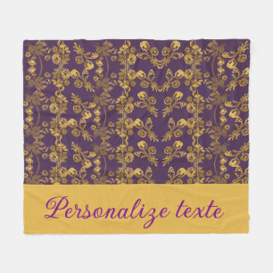 Persoonlijke Gouden Bloemendamask Konings Paarse N Fleece Deken