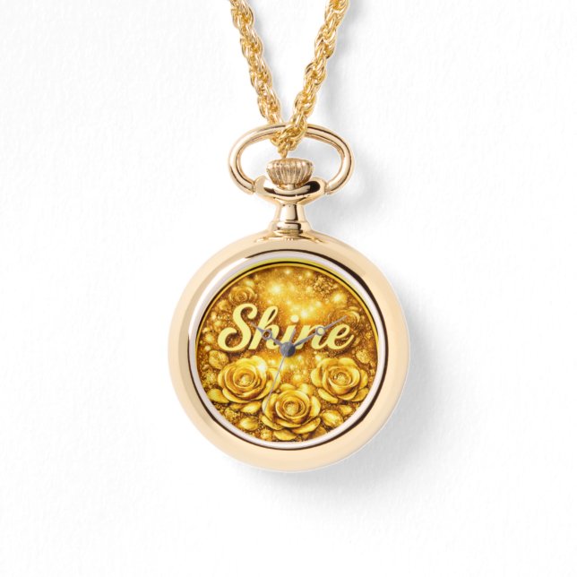 Persoonlijke gouden bloemenhalskettinghorloge horloge (Voorkant)