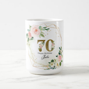 Persoonlijke Gouden & Bloemige Aangepaste 70ste Koffiemok