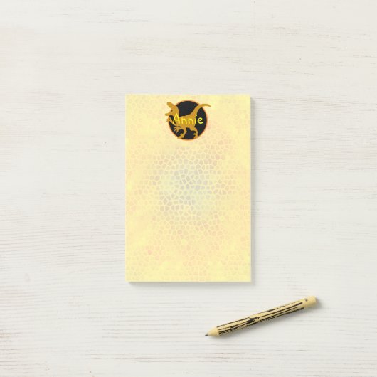Persoonlijke Gouden Dinosaurus Post-it® Notes (Op bureau)