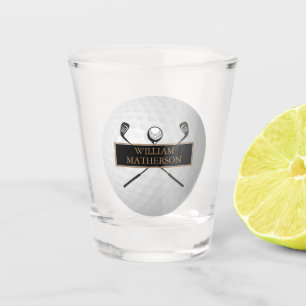 Persoonlijke Gouden en Zwarte Golfbal Classic Shot Glas