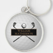 Persoonlijke gouden en zwarte golfbal Classic Sleutelhanger (Voorkant)