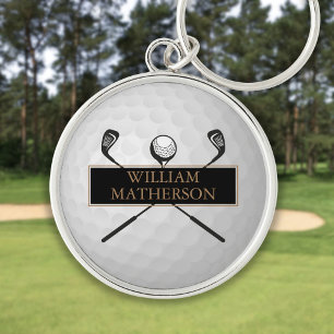 Persoonlijke gouden en zwarte golfbal klassieker sleutelhanger