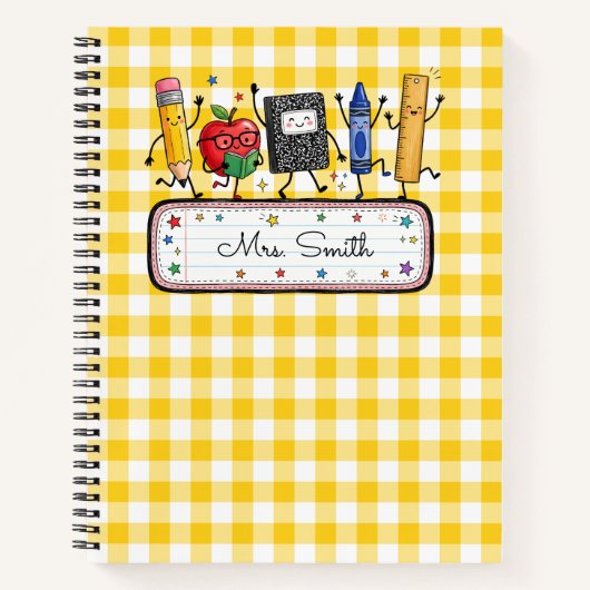 Persoonlijke Gouden Gingham Leraar Notitieboek (Voorkant)