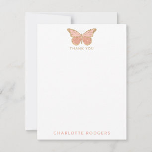 Persoonlijke Gouden Glitter Blush Roze Vlinder Bedankkaart