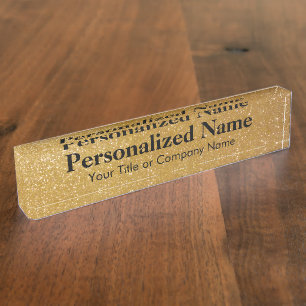 Persoonlijke gouden glitter-bureaunaamplaat naambordje