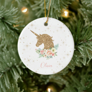 Persoonlijke Gouden Glitter Eenhoorn Keramisch Ornament