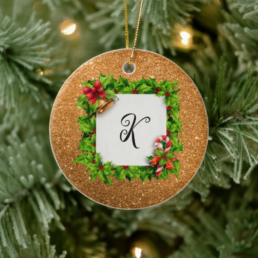 Persoonlijke Gouden Glitter Kerstmis Keramisch Ornament (Boom)