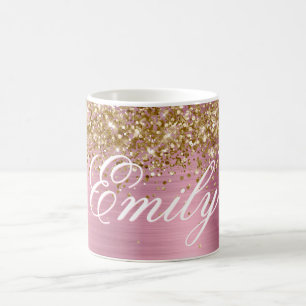 Persoonlijke Gouden Glitter Licht Roze Folie Koffiemok