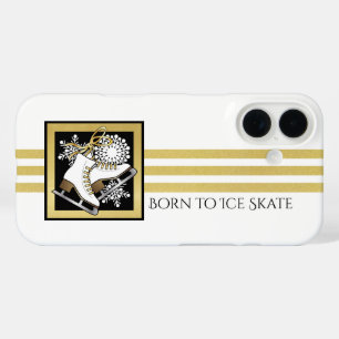 Persoonlijke Gouden Glitter Zwart Witte IJsschaats iPhone 16 Hoesje