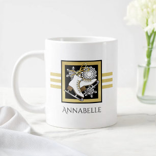 Persoonlijke Gouden Glitter Zwart Witte IJsschaats Grote Koffiekop
